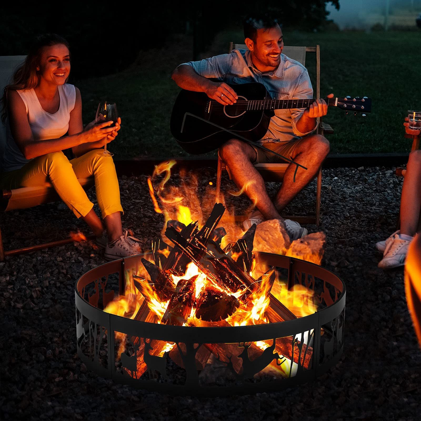 36 Fire Ring, Burning Campfire Ring, Heavy Duty Fire Pit w/Extra Poker, Outdoor Bonfire Liner for Camping Living Wilderness