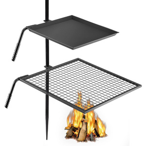 Campfire Grill Grate Double Layer Fire Pit Grill Grate Over Fire Pit Three Section Height Adjustable Grill Grate