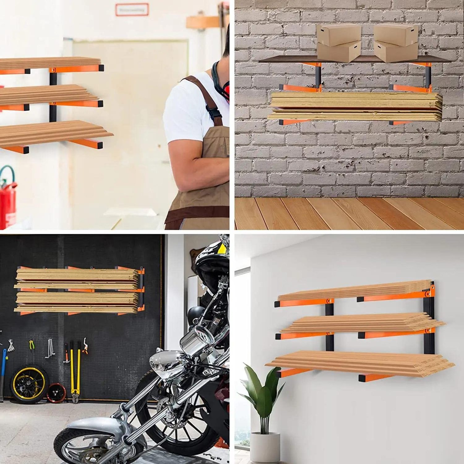 Lumber Storage Metal Rack, Lumber Organizer Wall Mount Wood Rack Organizer 3-Level Wood Storage System