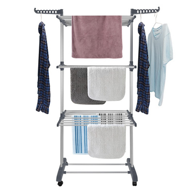 Clothes Drying Rack Folding Drying Rack Clothing 4 Tier Stainless Steel Laundry Drying Rack with Two Side Wings