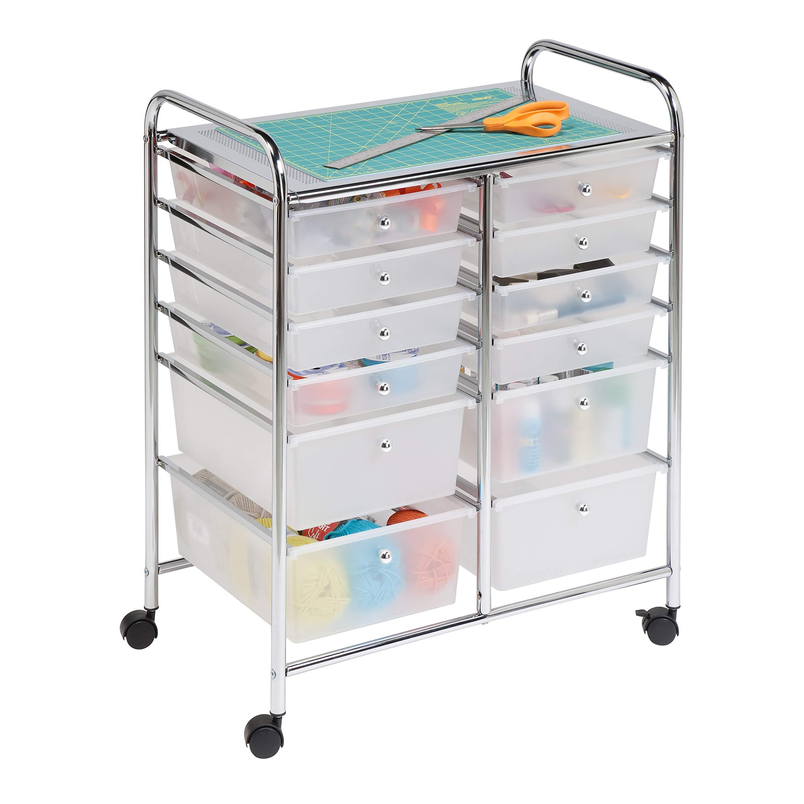 Rolling Storage Cart and Organizer with 12 Plastic Drawers