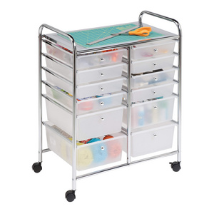 Rolling Storage Cart and Organizer with 12 Plastic Drawers