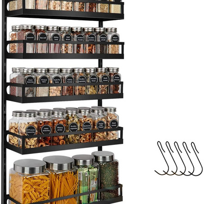 Wall Mount Spice Rack Organizer 5 Tier Height Adjustable Hanging Spice Shelf Storage for Kitchen Pantry Cabinet Door