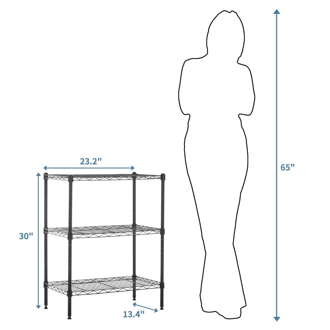 3-Shelf Narrow Adjustable, Heavy Duty Storage Shelving Unit (250 lbs loading capacity per shelf), Steel Organizer Wire Rack