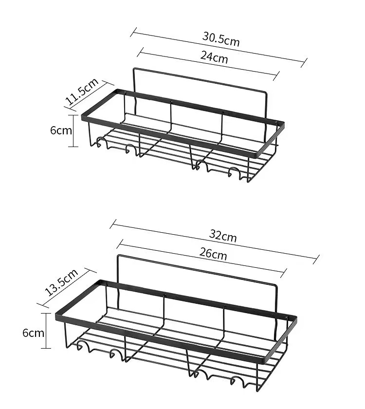 Fashion Shower Caddy Adhesive Bathroom Shelf Wall Organizer Black Stainless Steel Bathroom Shower Shelf Organizer