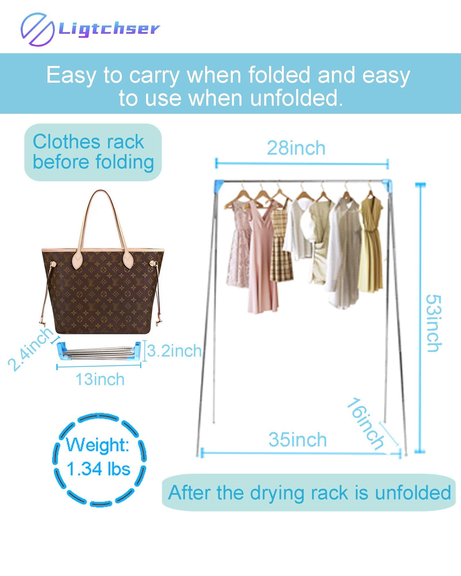 Portable Travel Garment Rack,Travel,Camping, Drying,RV,Indoor,Outdoor. A Collapsible Mini Clothing Rack + 6 Storage Bags