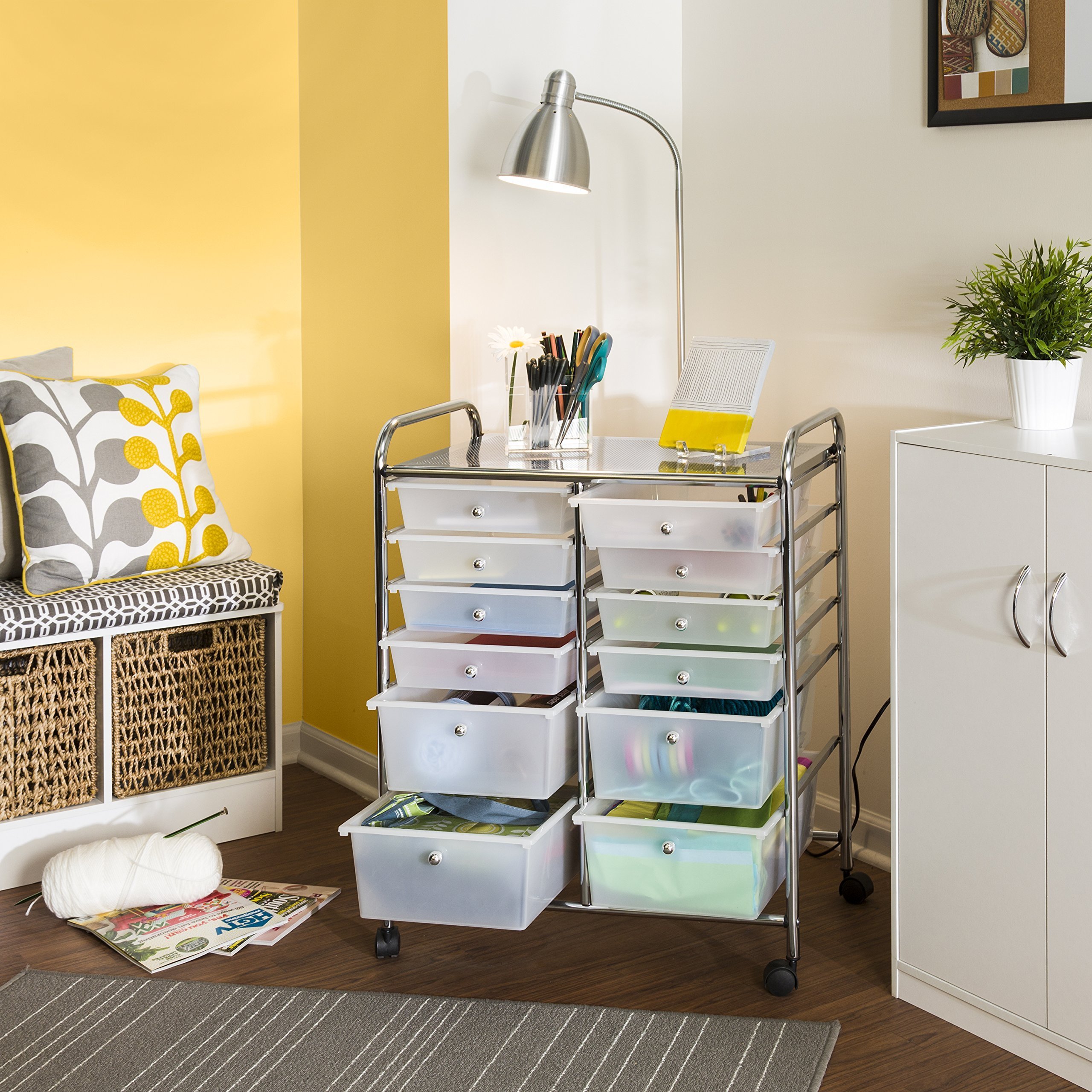 Rolling Storage Cart and Organizer with 12 Plastic Drawers