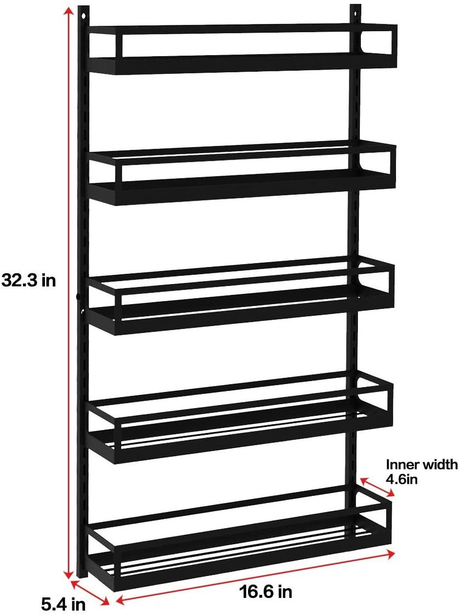 Wall Mount Spice Rack Organizer 5 Tier Height Adjustable Hanging Spice Shelf Storage for Kitchen Pantry Cabinet Door