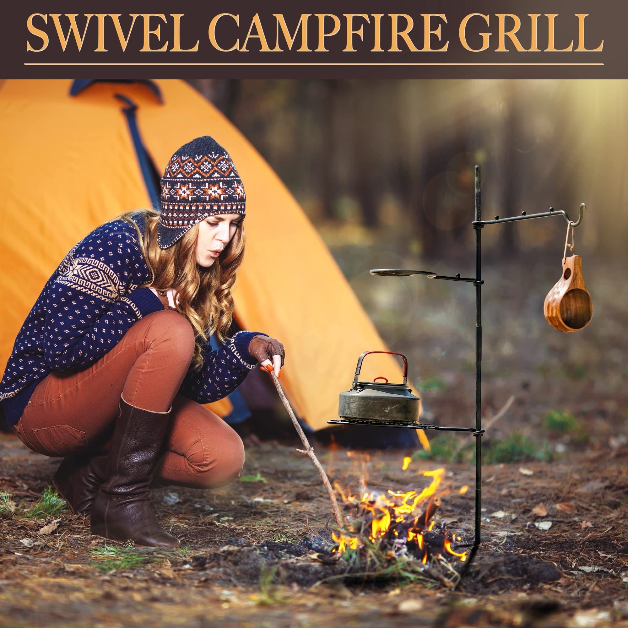 Swivel Camping Grill Grate Set Portable Campfire Cooking Grill for Campfire Grill Grate Over Outdoor Bushcraft Fire Pits