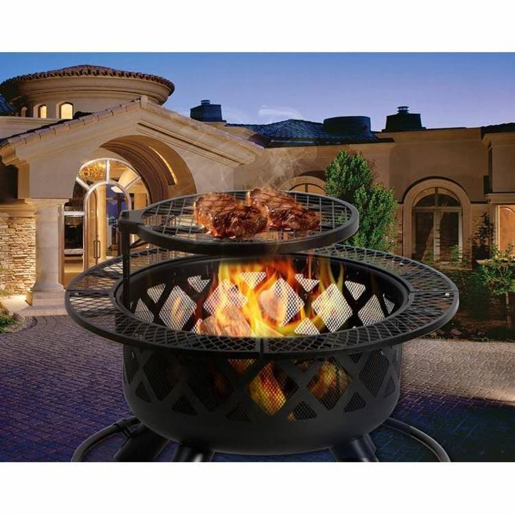 Fire Pit Ring, Wood Burning Fire Pit with Quick Removable Cooking Grill, Black, 32in