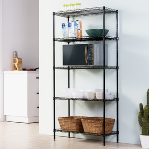 5 Tier Adjustable Wire Shelving Unit, 22" x 12" x 60" Metal Storage Rack with 4 Hooks, Steel Utility Storage Shelf Organization