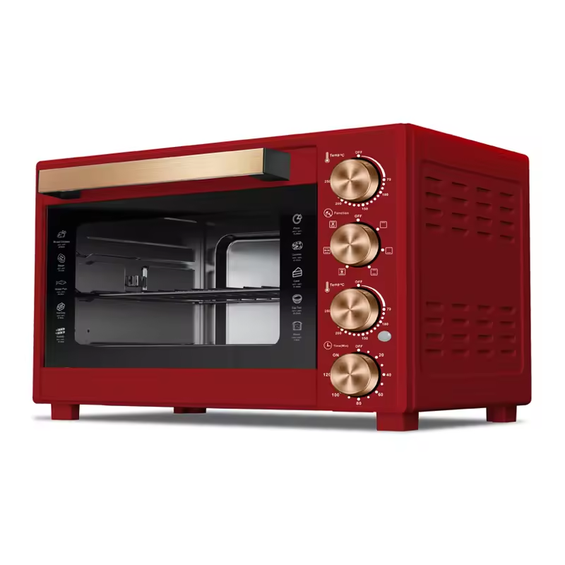 Pizza & Toaster Kitchen Oven Stainless Steel Built-In 38L 1600W Electric Deck Oven Four Luxury Knob Metal Toaster Oven