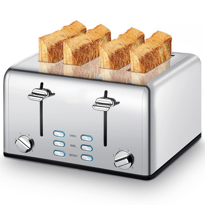 Toaster 4 Slice, Stainless Steel Toaster with Extra Wide Slots, 4 Slot Toaster with Bagel/Defrost/Cancel Function