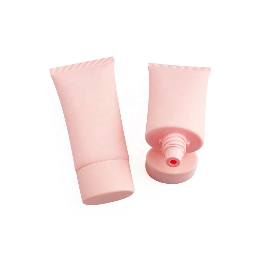 JIE MEI Stock 50g Oval Flat Matte Pink PE Skin Care Sunscreen Face Cream Concealer Squeeze Tube Packaging