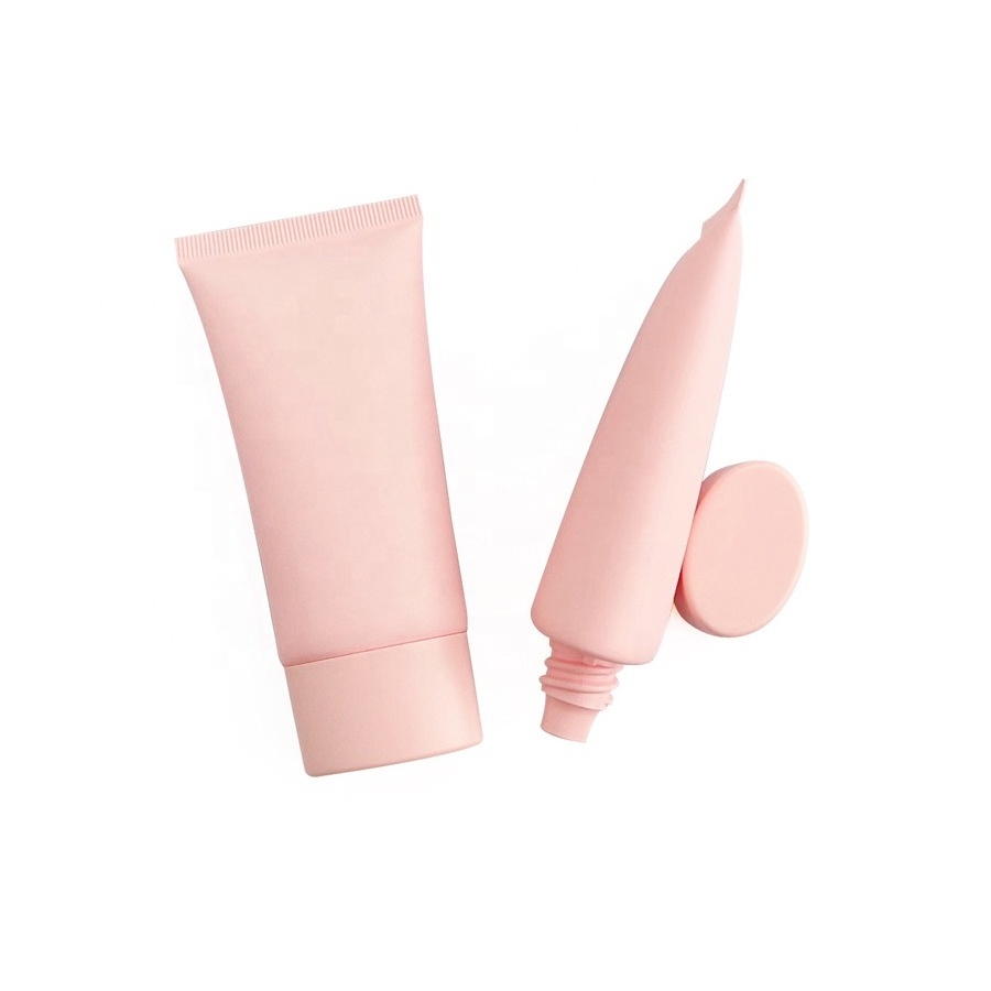 JIE MEI Stock 50g Oval Flat Matte Pink PE Skin Care Sunscreen Face Cream Concealer Squeeze Tube Packaging