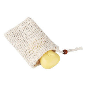 Eco friendly natural exfoliating bathroom shower foaming soap net pouch drawstring organic hemp cotton mesh saver sisal soap bag