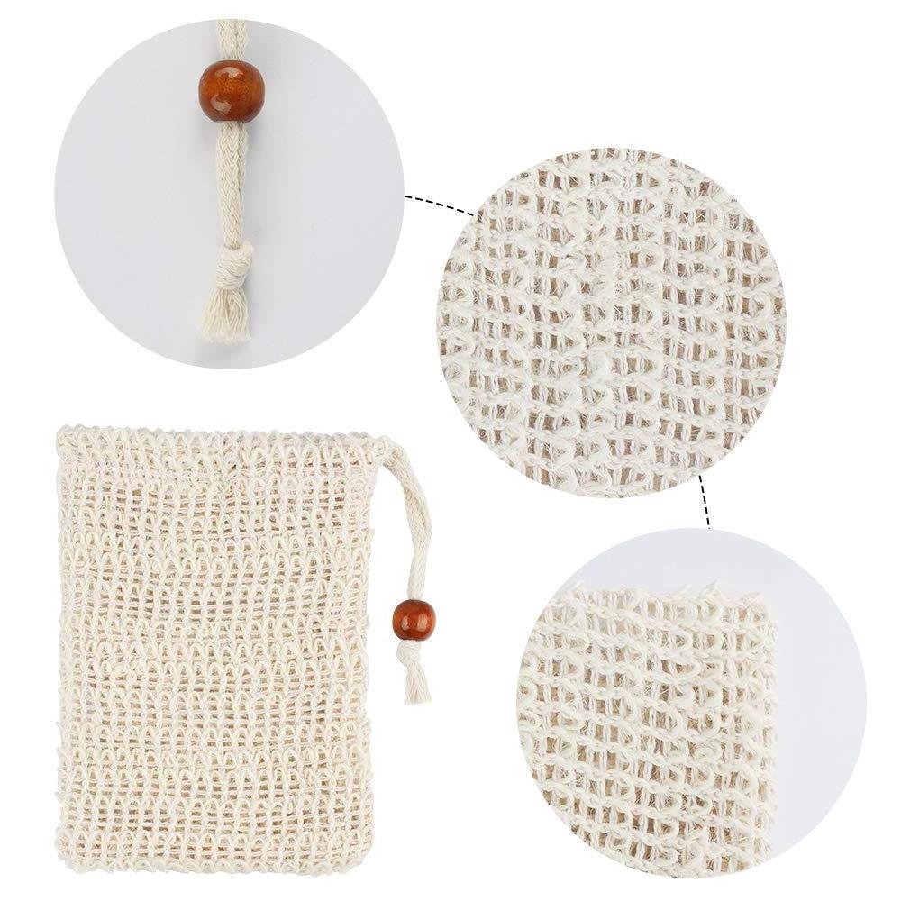 Eco friendly natural exfoliating bathroom shower foaming soap net pouch drawstring organic hemp cotton mesh saver sisal soap bag