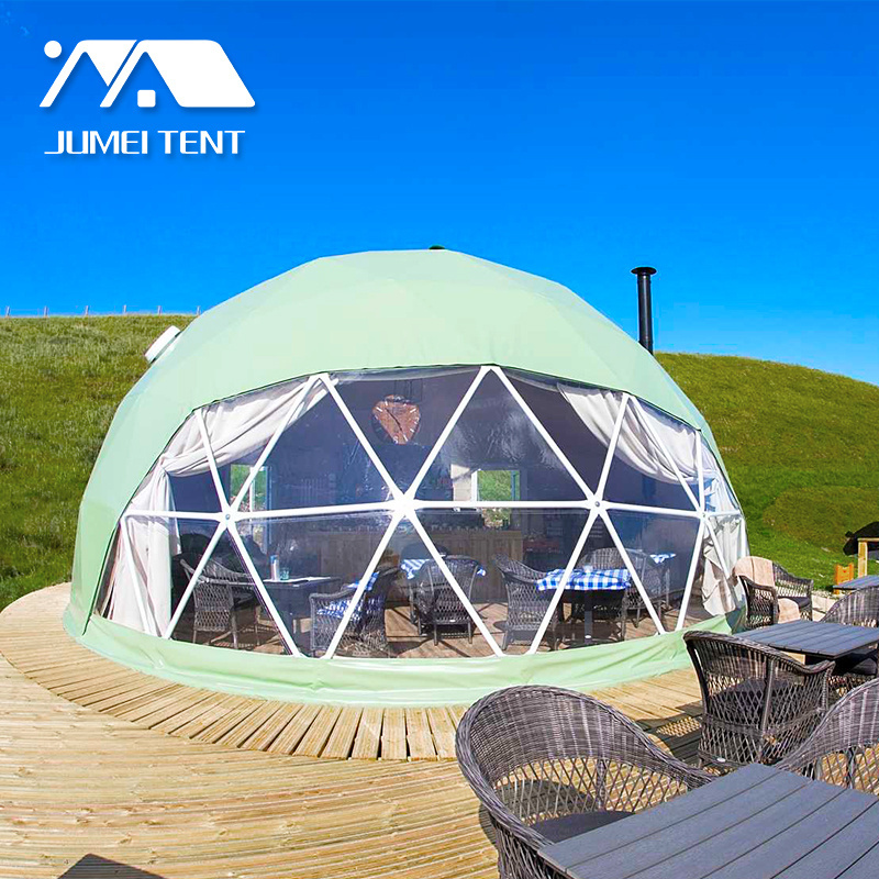 Prefab Waterproof Clear PVC Igloo Geodesic House Glamping Hotel Dome Tent With Bathroom