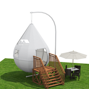 New design outdoor hanging tent house  teardrop shape glamping tent handing on pole for resort camping