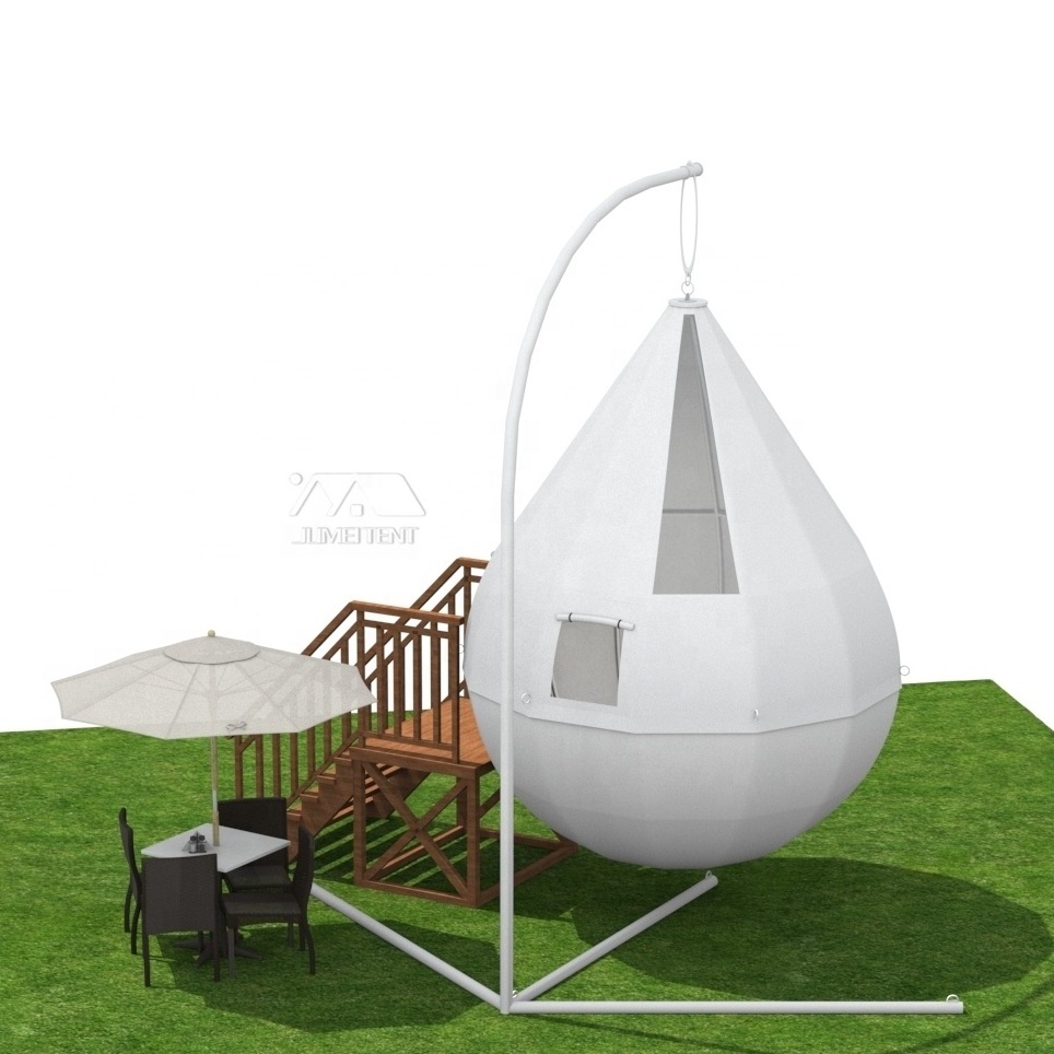 New design outdoor hanging tent house  teardrop shape glamping tent handing on pole for resort camping