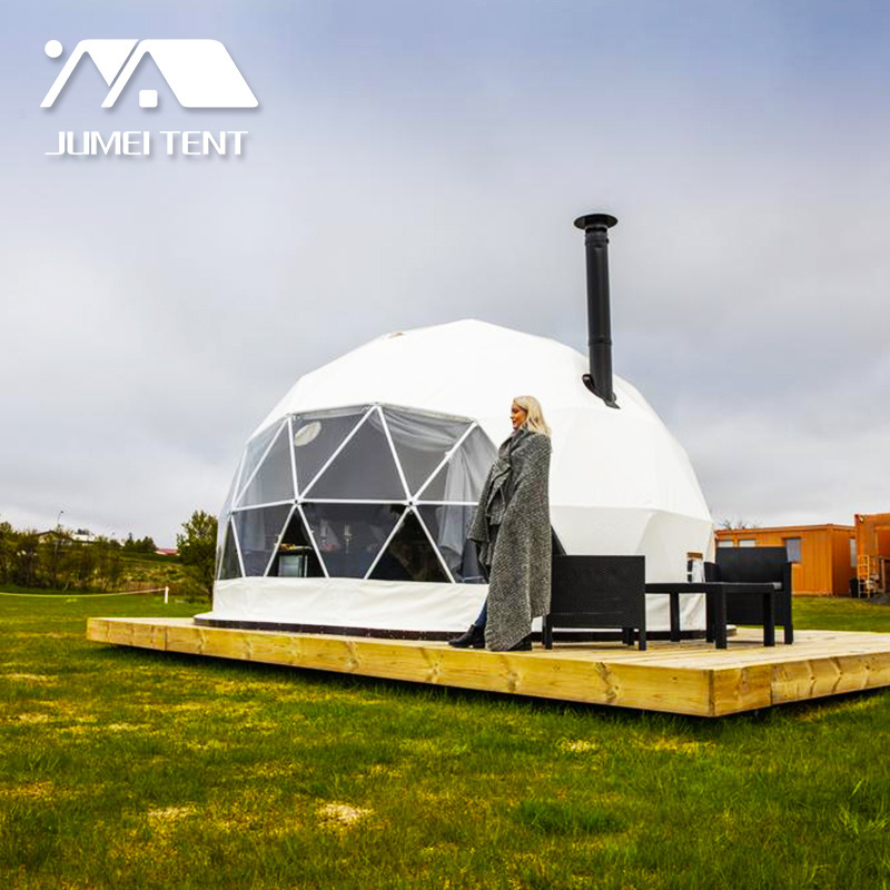 Winter Outdoor Luxury Igloo Geodesic Glamping Clear Dome House Tent With Fireplace Insulation