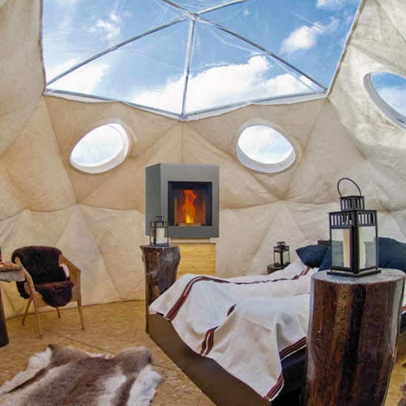 Winter Outdoor Luxury Igloo Geodesic Glamping Clear Dome House Tent With Fireplace Insulation