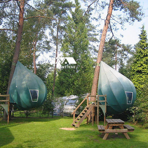 Good quality outdoor Green Tree tent house waterdrop  shape glamping tent hanging on tree for camping