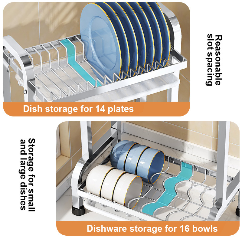 Wholesale Kitchen Cumounter 3 Tier Dish Rack Metal Over The Sink Dish Drying Rack Adjustable With Drainboard