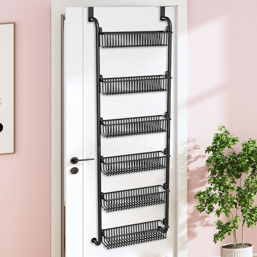 Multiple Purposes Over The Door  Metal Hanging Basket Storage Rack 6-Tier Pantry Door Organizer