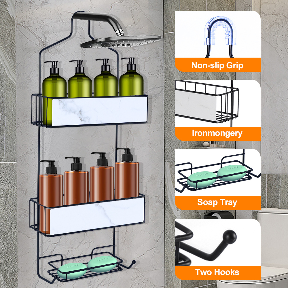 Custom No Drilling Shampoo Holder Kitchen Wall Mounted Black Bathroom Shelves Shower Caddy