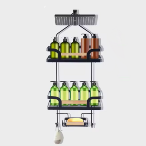 Wholesale Wall Mounted Type No Drilling Rust Proof Bathroom Shower Shelf Caddy Black Organizer