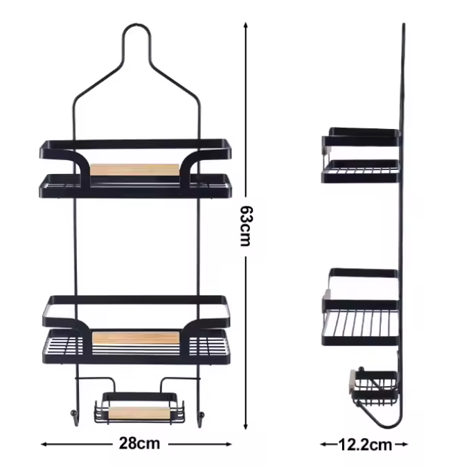 Wholesale Wall Mounted Type No Drilling Rust Proof Bathroom Shower Shelf Caddy Black Organizer