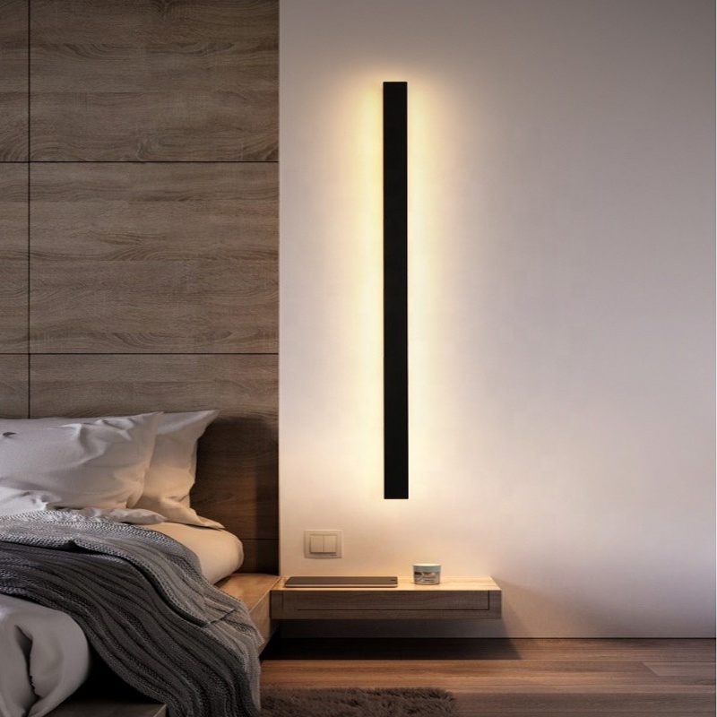 Wholesale Contemporary Matte Black Finishing Aluminum Sconce Led Long Rectangle Wall Lamp Lighting Fixture