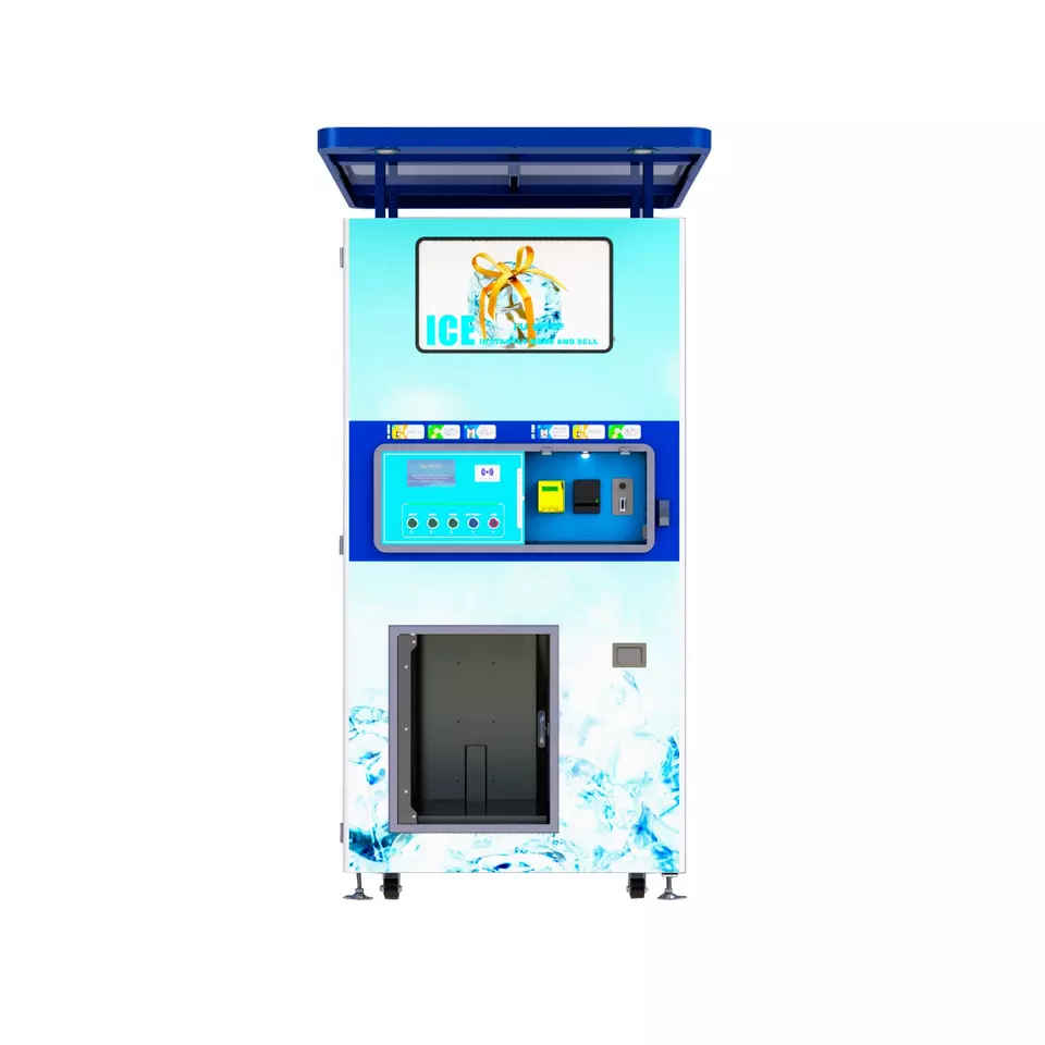 Self-service ick maker outdoor ice vending machine and bagging system