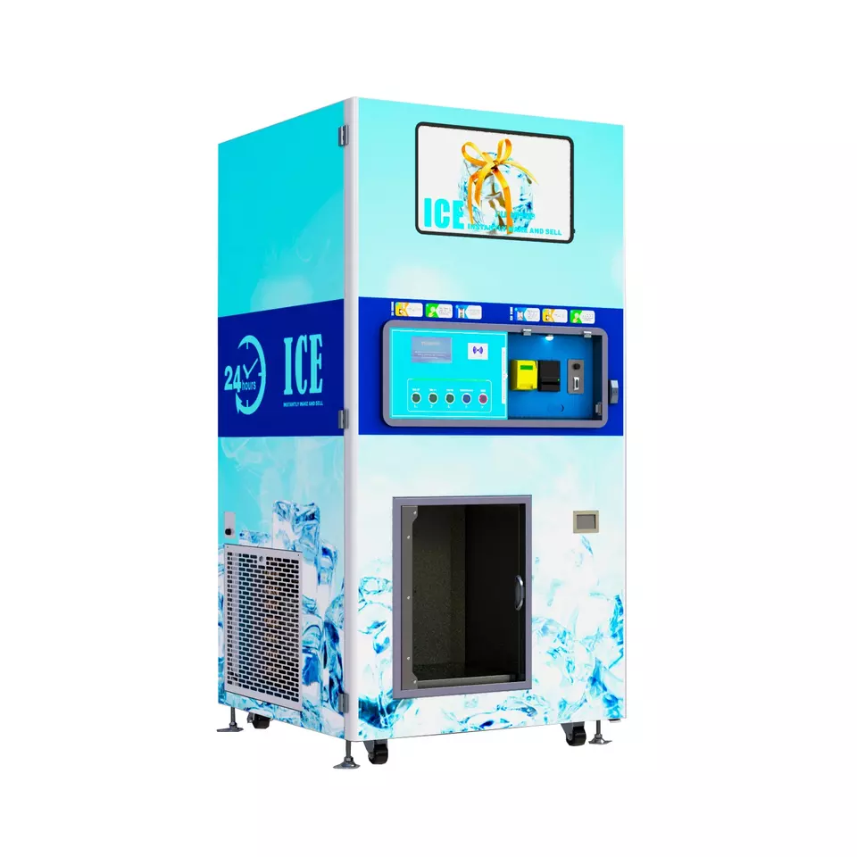 Self-service ick maker outdoor ice vending machine and bagging system