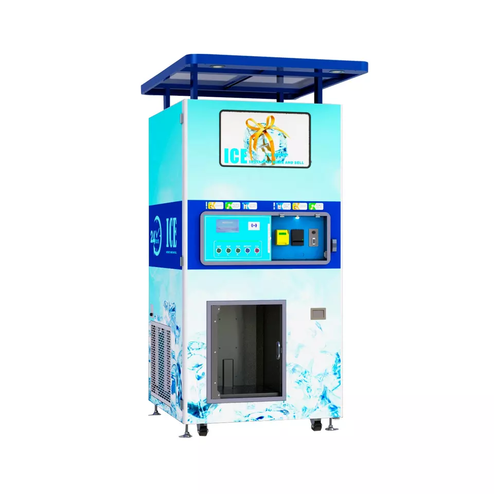 Self-service ick maker outdoor ice vending machine and bagging system