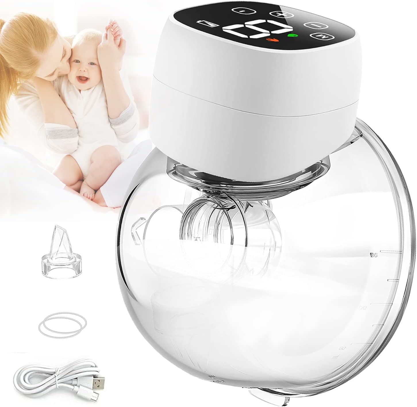 Electric Hands-Free Breast Pumps LCD Display Portable Rechargeable with Massage and Pumping Mode Wearable Breast Pump