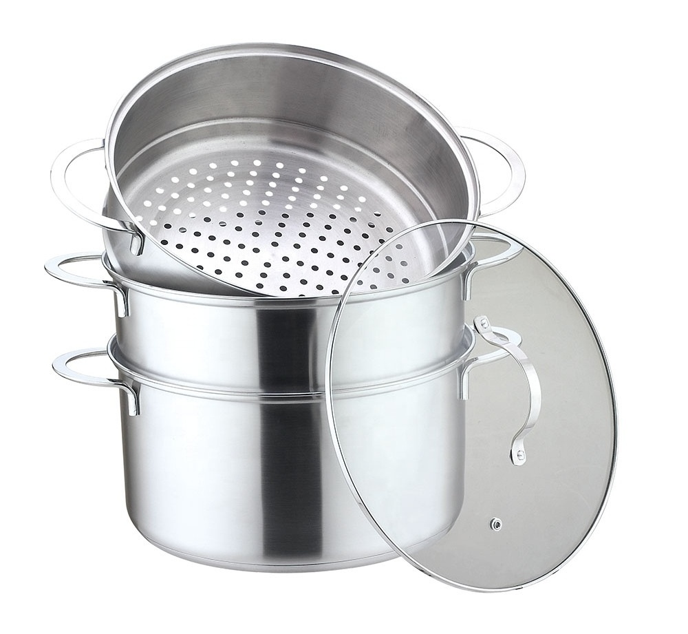 realwin 30cm 10 quart height stainless steel quality 3 layer 4 pcs cooking steamer stock pots