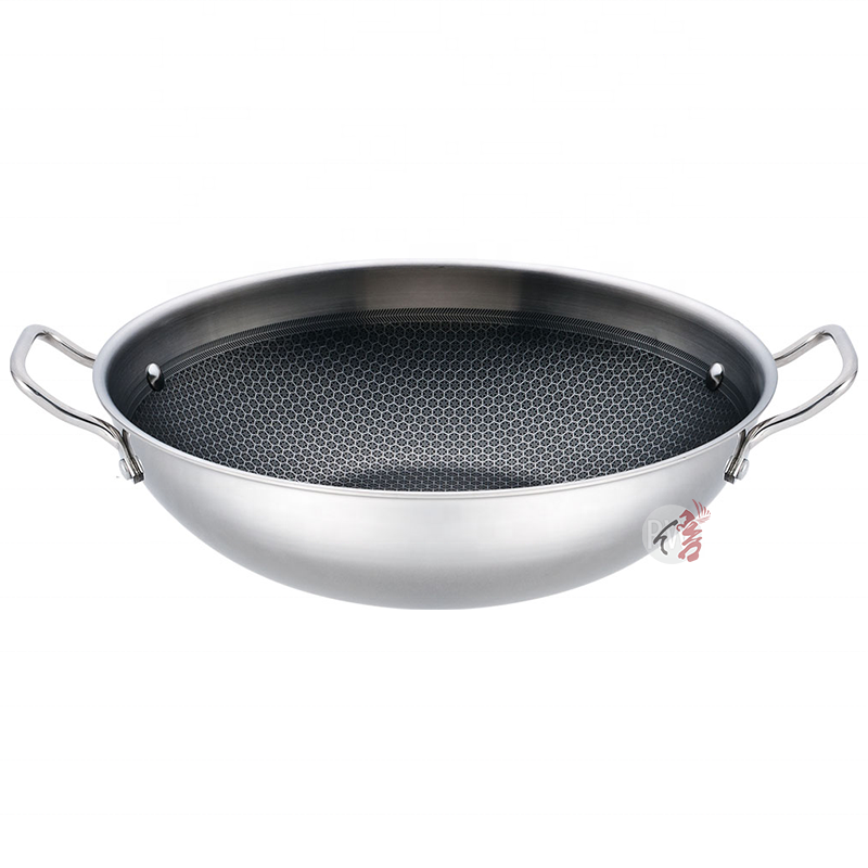 Realwin honeycomb design non stick frypan stainless steel Chinese wok frying pan hot pot