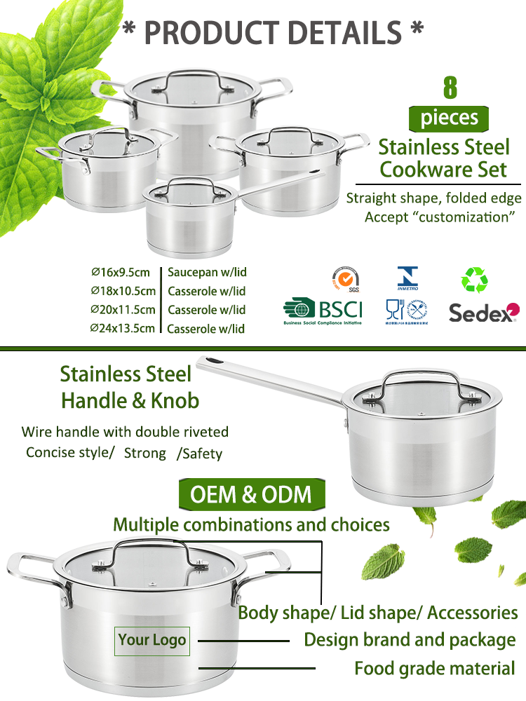 Wholesale customization kitchen cooking non stick cookware pots and pans stainless steel casserole sauce pan set