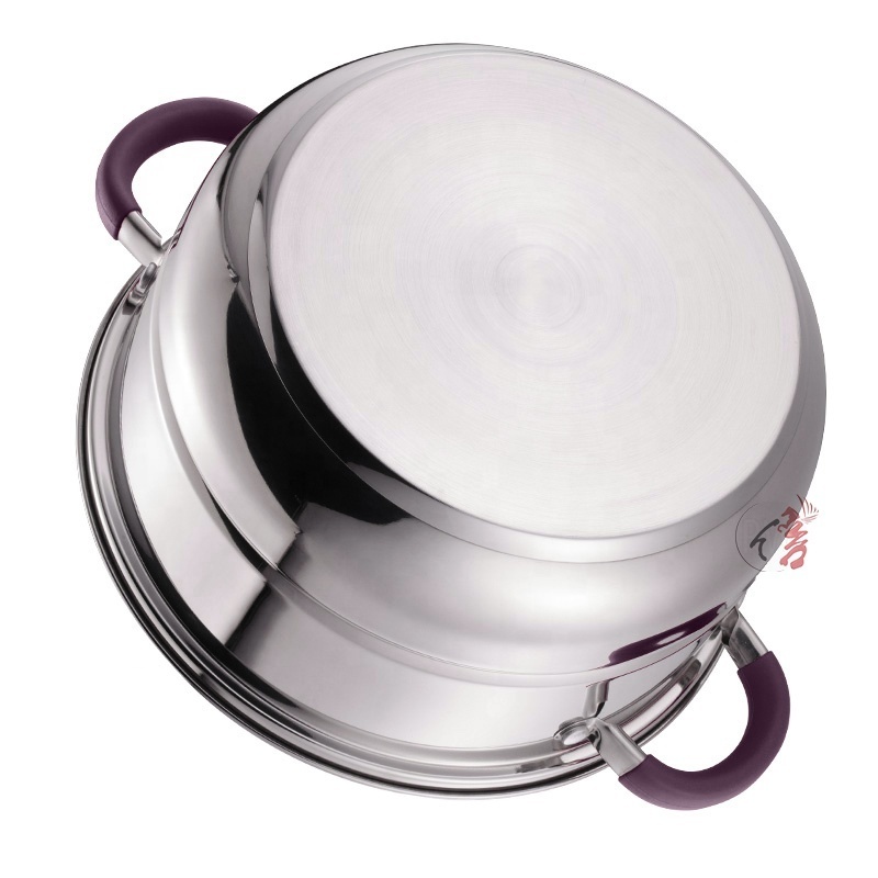 Induction Bottom Cooking Pot 2 Layer Stainless Steel Steamer Pot Cookware With Glass Lid