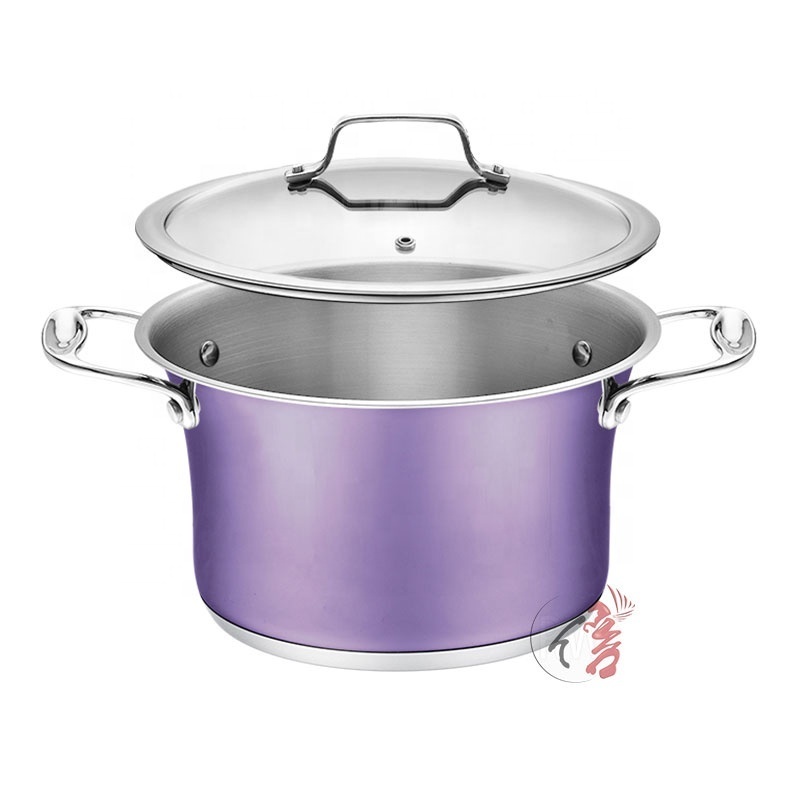 Luxurious and stylish purple 12pcs stainless steel tulip shape cookware set nonstick cooking pots and pans set