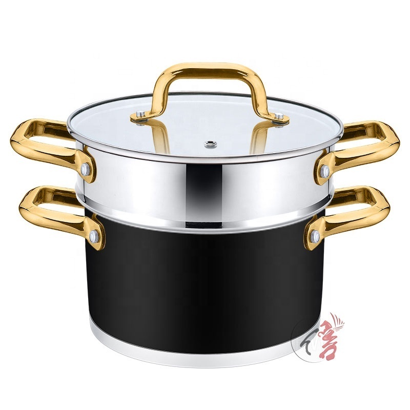 Induction Bottom 11 Piece Cooking Pot and Pan Nonstick Cookware Set Stainless Steel Cookware with Black Coated