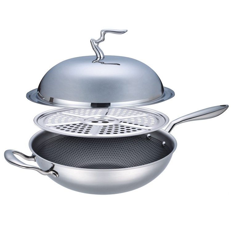 3 Layer Hot sale Stainless Steel Wok Pan cooking range wok