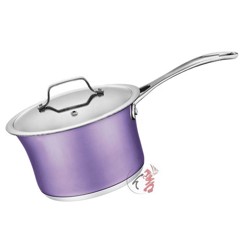 Luxurious and stylish purple 12pcs stainless steel tulip shape cookware set nonstick cooking pots and pans set