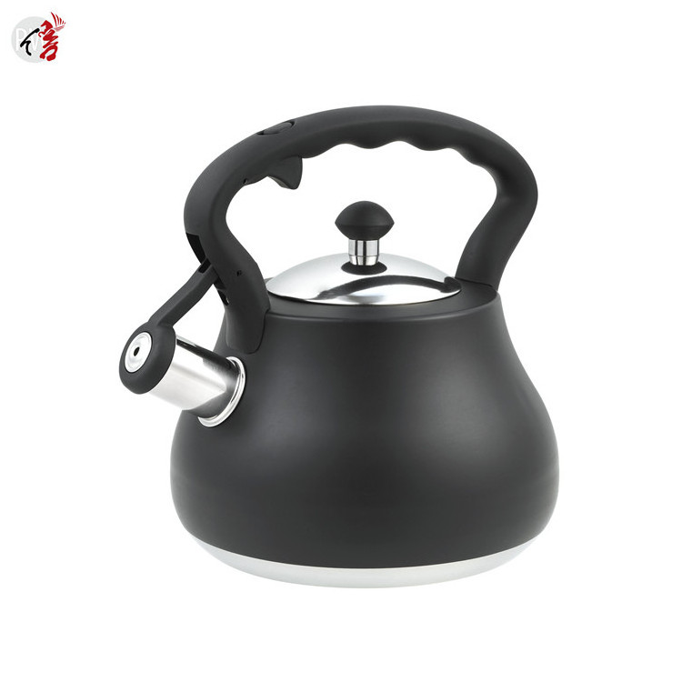 Realwin portable hotel black color coating stove stainless steel whistling tea kettle