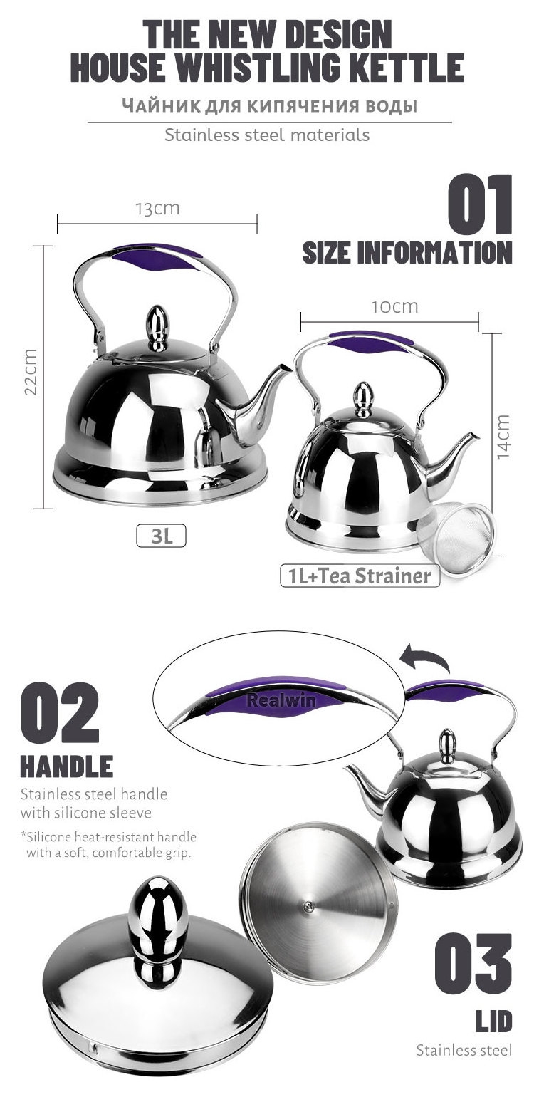 Wholesale kitchenware customized logo gas stove tea pot kettle stainless steel whistling kettle for home