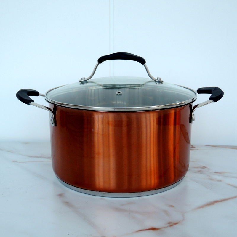 9pcs copper color custom pots cover body color handle stainless steel cooking cookware pots and pans non stick  sets saucepan