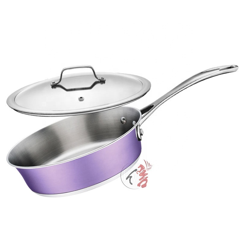 Luxurious and stylish purple 12pcs stainless steel tulip shape cookware set nonstick cooking pots and pans set