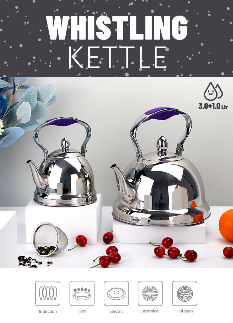 Wholesale kitchenware customized logo gas stove tea pot kettle stainless steel whistling kettle for home